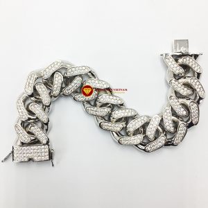 Lắc tay nam full kim cương moissanite vàng trắng 18k 2