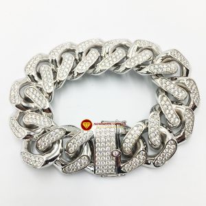 Lắc tay nam full kim cương moissanite vàng trắng 18k 3