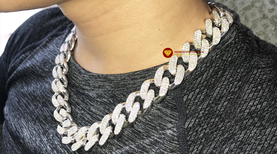 Dây chuyền kim cương nam vàng 18k Cuban Link 22