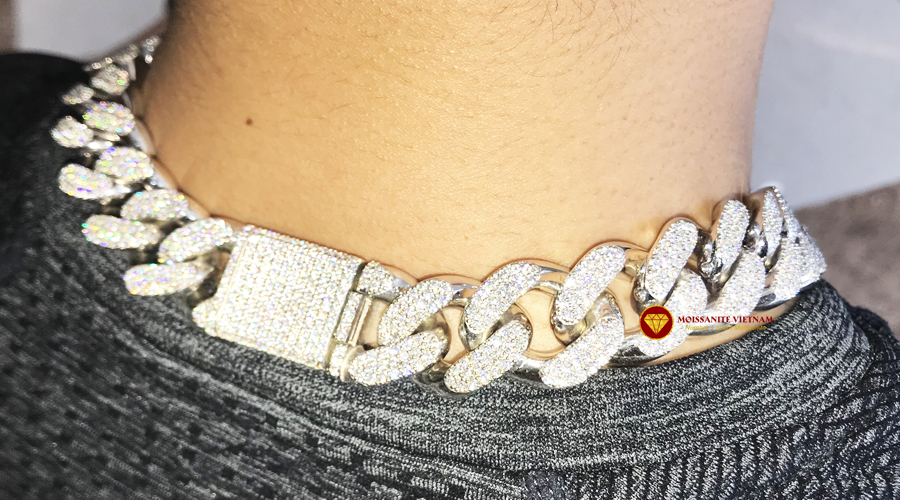 Dây chuyền kim cương nam vàng 18k Cuban Link 23