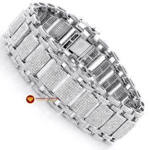 Lắc tay kim cương nam iced out pave vàng 18k