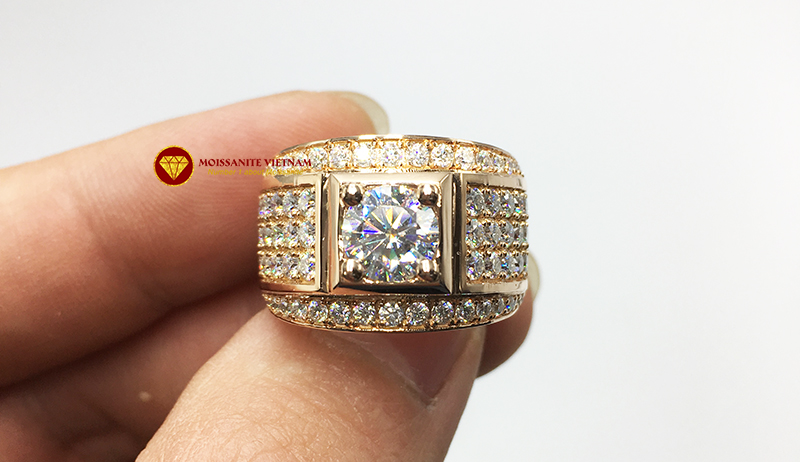 Nhẫn nam kim cương nhân tạo mỹ moissanite chủ 7ly2 vàng hồn 18k 5