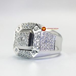 Nhẫn nam kim cương nhân tạo Mỹ moissanite chủ ghép vàng trắng 18k NO.1 1