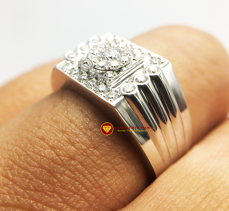 Nhẫn nam kim cương nhân tạo Mỹ moissanite chủ ghép vàng trắng 18k NO.10 3