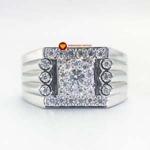 Nhẫn nam kim cương nhân tạo Mỹ moissanite chủ ghép vàng trắng 18k NO.10