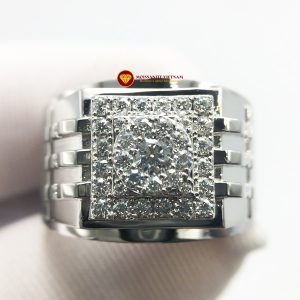 Nhẫn nam kim cương nhân tạo Mỹ moissanite chủ ghép vàng trắng 18k NO.11 3