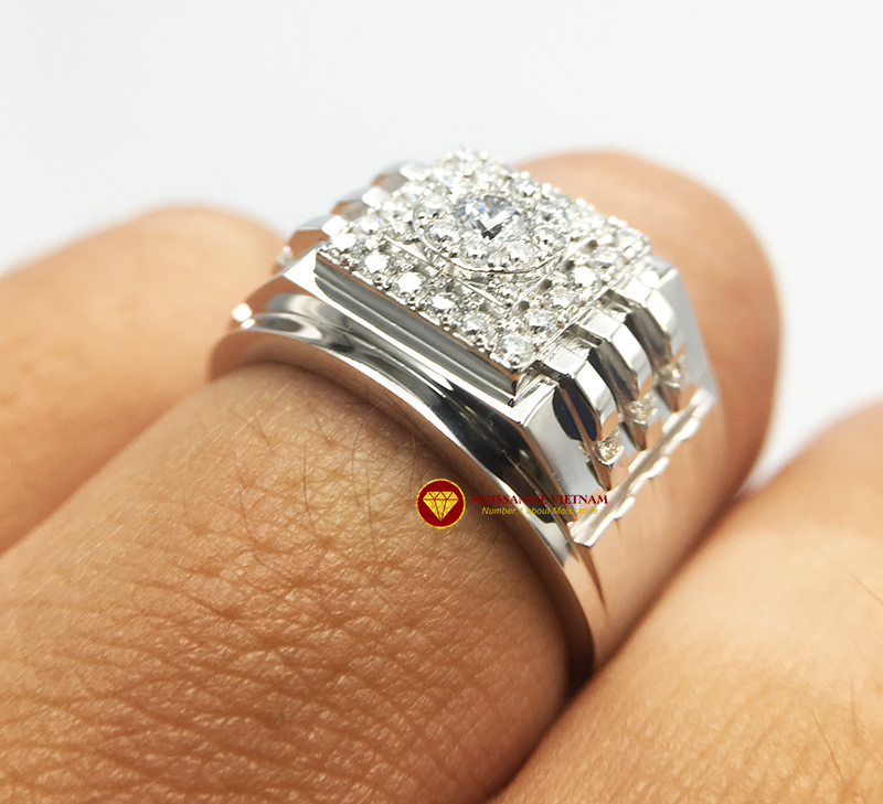 Nhẫn nam kim cương nhân tạo Mỹ moissanite chủ ghép vàng trắng 18k NO.11 4