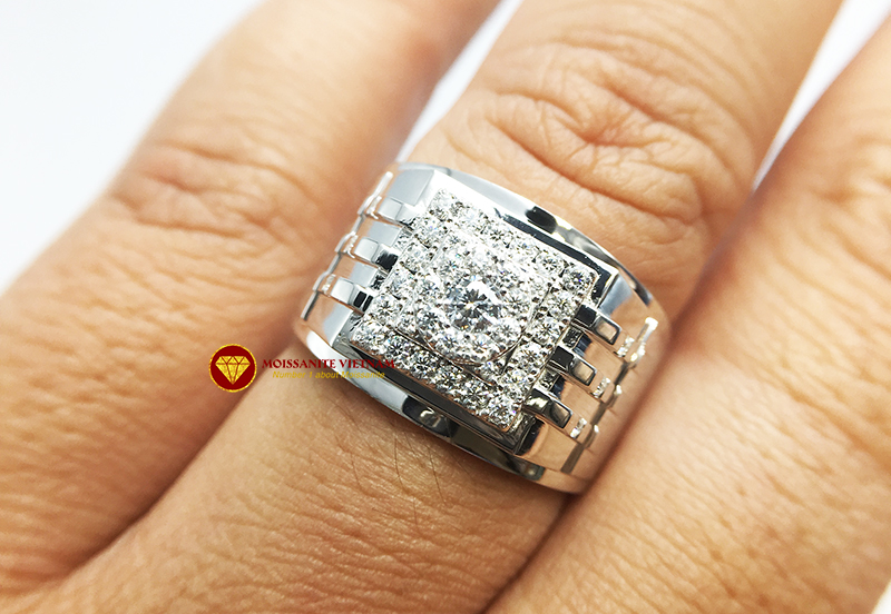 Nhẫn nam kim cương nhân tạo Mỹ moissanite chủ ghép vàng trắng 18k NO.11 5