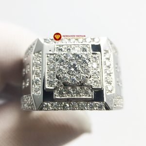 Nhẫn nam kim cương nhân tạo mỹ moissanite chủ ghép vàng trắng 18k no.2