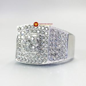 Nhẫn nam kim cương nhân tạo Mỹ moissanite chủ ghép vàng trắng 18k NO.3 2