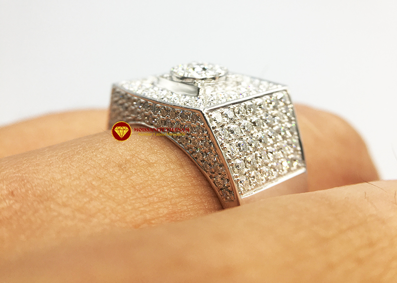 Nhẫn nam kim cương nhân tạo Mỹ moissanite chủ ghép vàng trắng 18k NO.3 5