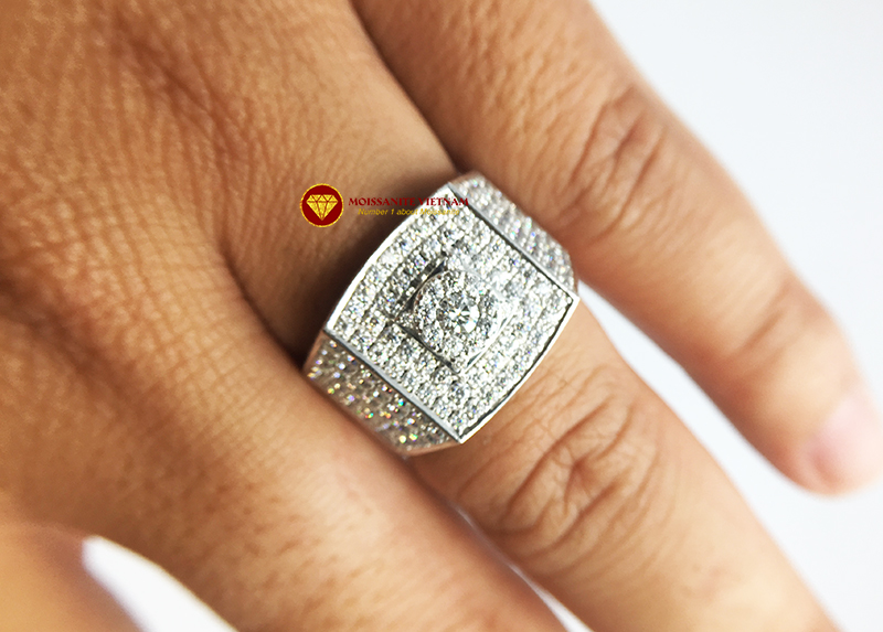Nhẫn nam kim cương nhân tạo Mỹ moissanite chủ ghép vàng trắng 18k NO.3 6