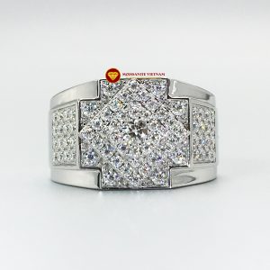 Nhẫn nam kim cương nhân tạo Mỹ moissanite chủ ghép vàng trắng 18k NO.4