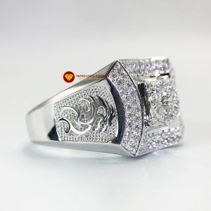 Nhẫn nam kim cương nhân tạo Mỹ moissanite chủ ghép vàng trắng 18k NO.6 1