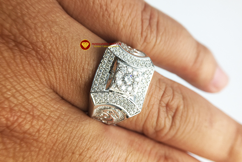 Nhẫn nam kim cương nhân tạo Mỹ moissanite chủ ghép vàng trắng 18k NO.6 4