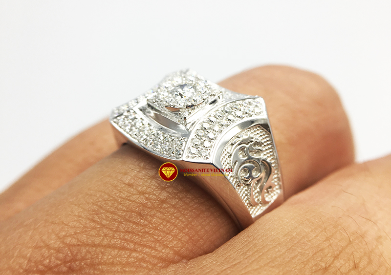 Nhẫn nam kim cương nhân tạo Mỹ moissanite chủ ghép vàng trắng 18k NO.6 5