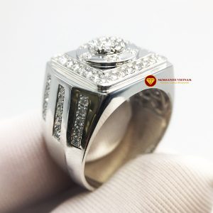 Nhẫn nam kim cương nhân tạo Mỹ moissanite chủ ghép vàng trắng 18k NO.7 4