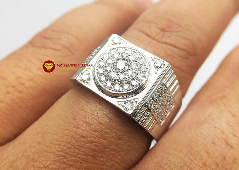 Nhẫn nam kim cương nhân tạo Mỹ moissanite chủ ghép vàng trắng 18k NO.8 5