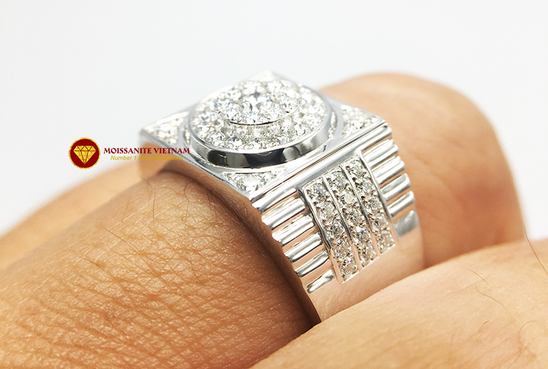 Nhẫn nam kim cương nhân tạo Mỹ moissanite chủ ghép vàng trắng 18k NO.8 6