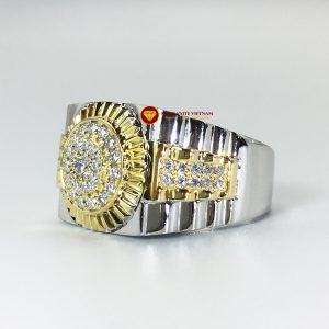 Nhẫn nam Rolex đai cứng kim cương nhân tạo moissanite và ghép vàng 18k 1