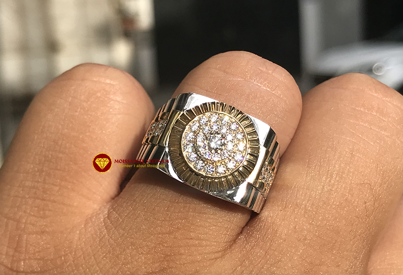 Nhẫn nam Rolex đai cứng kim cương nhân tạo moissanite và ghép vàng 18k 3