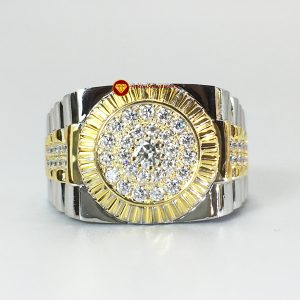 Nhẫn nam Rolex đai cứng kim cương nhân tạo moissanite và ghép vàng 18k