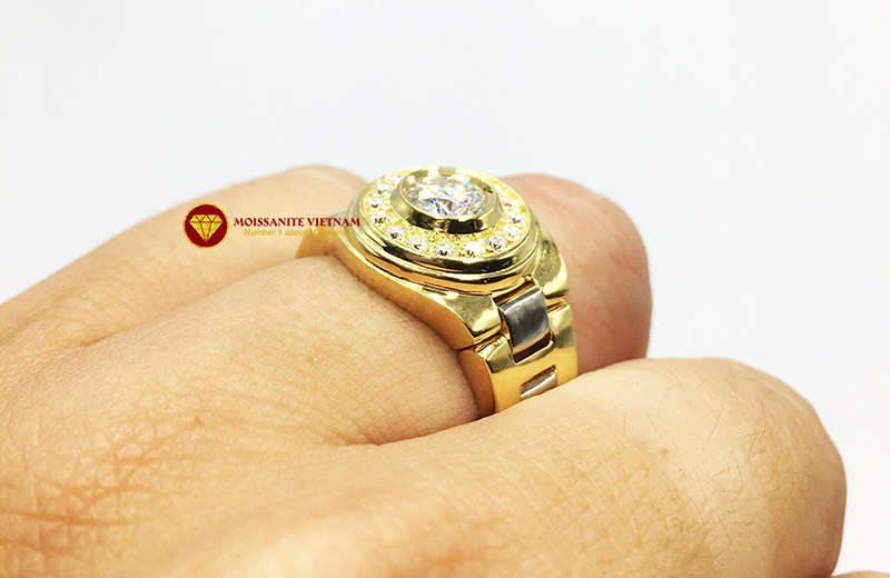 Nhẫn nam rolex đai mềm kim cương nhân tạo mỹ moissanite vàng 18k 5