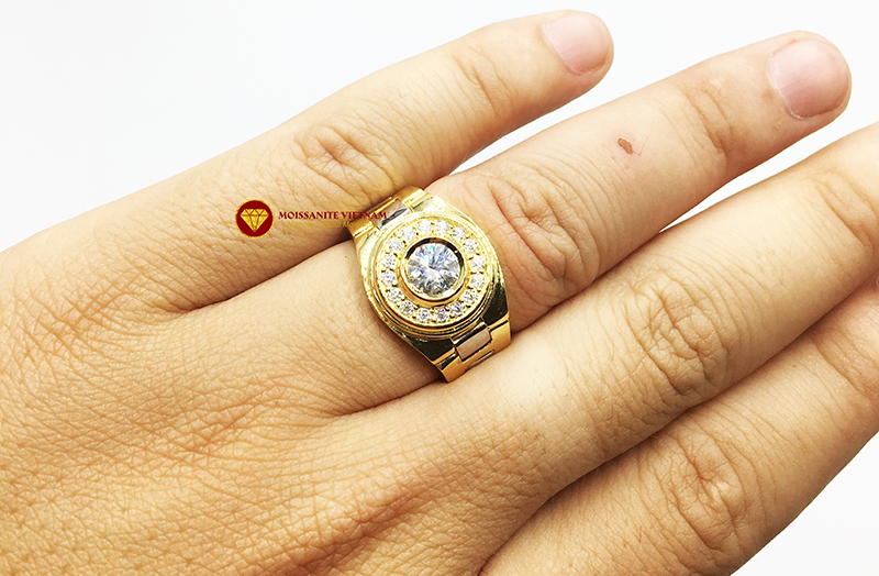 Nhẫn nam rolex đai mềm kim cương nhân tạo mỹ moissanite vàng 18k 6