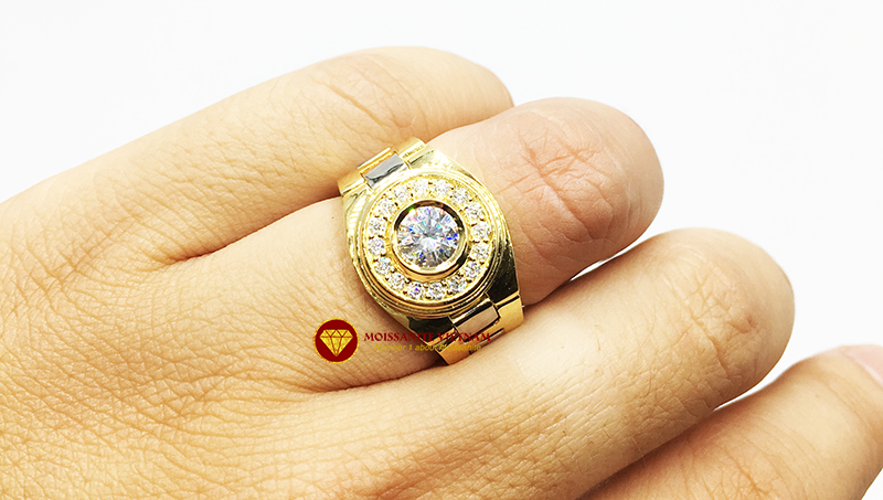 Nhẫn nam rolex đai mềm kim cương nhân tạo mỹ moissanite vàng 18k 7