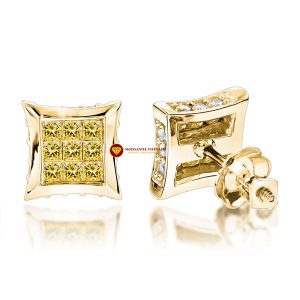 Bông tai nam kim cương nhân tạo mỹ moissanite princess vàng 3