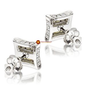 Bông tai nam kim cương nhân tạo mỹ moissanite princess vàng