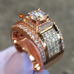 Nhẫn nam kim cương nhân tạo Mỹ moissanite chủ 7ly2 vàng 18k 1