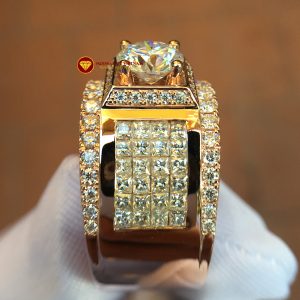 Nhẫn nam kim cương nhân tạo Mỹ moissanite chủ 7ly2 vàng 18k 2
