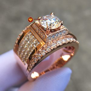 Nhẫn nam kim cương nhân tạo Mỹ moissanite chủ 7ly2 vàng 18k 3