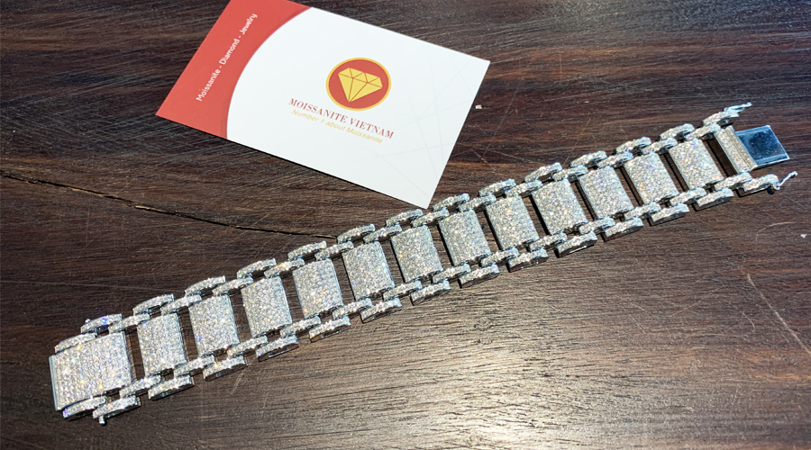 Lắc tay kim cương nam Tenis bản lớn vàng 18k 6