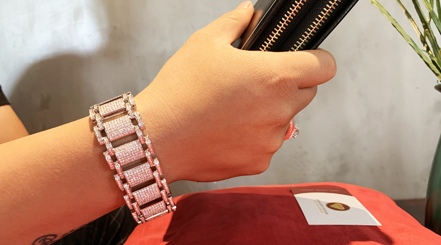 Lắc tay kim cương nam Tenis bản lớn vàng 18k 8